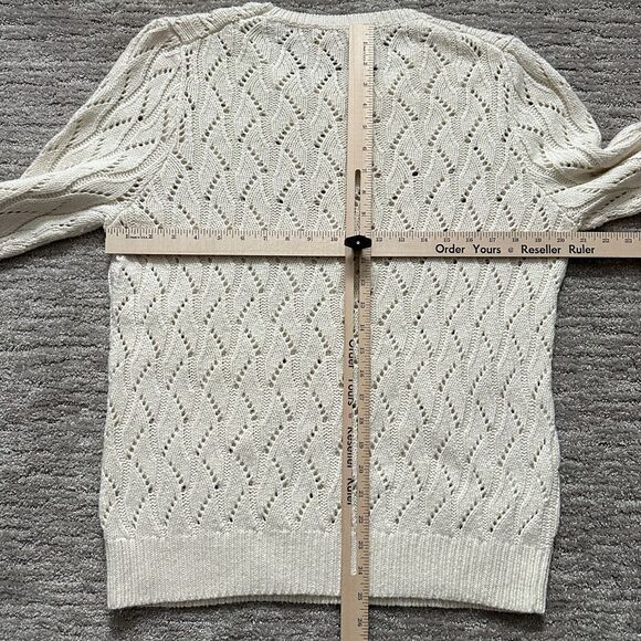 Ann Taylor Loft Sweater Womens XL Beige Crochet Open Knit Soft Cozy Wool Blend - Picture 7 of 10